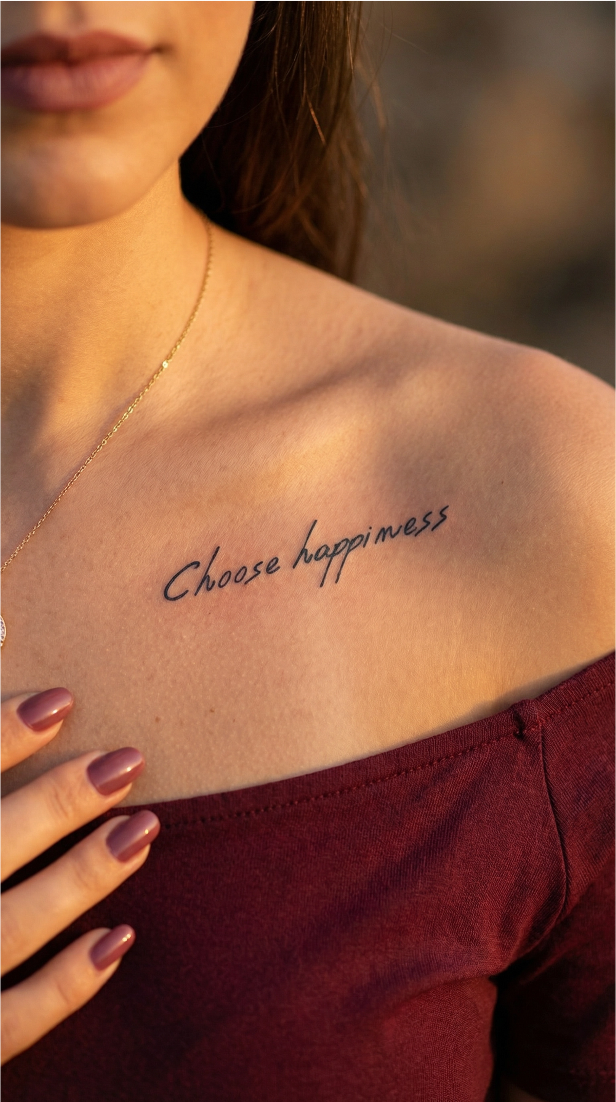 Tatuaj temporar cu font fin și delicat, model Choose Happiess