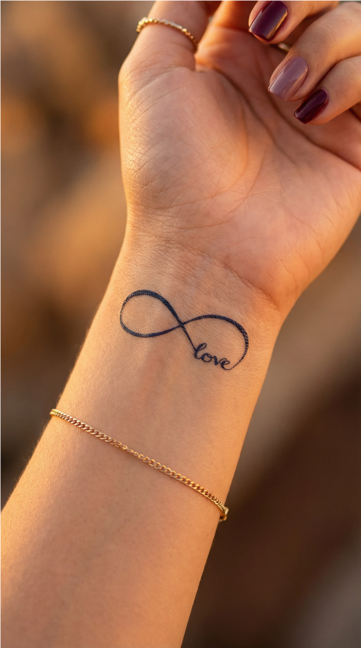 Tatuaj temporar cu modelul semnului infinitului Infinit, aplicat pe piele