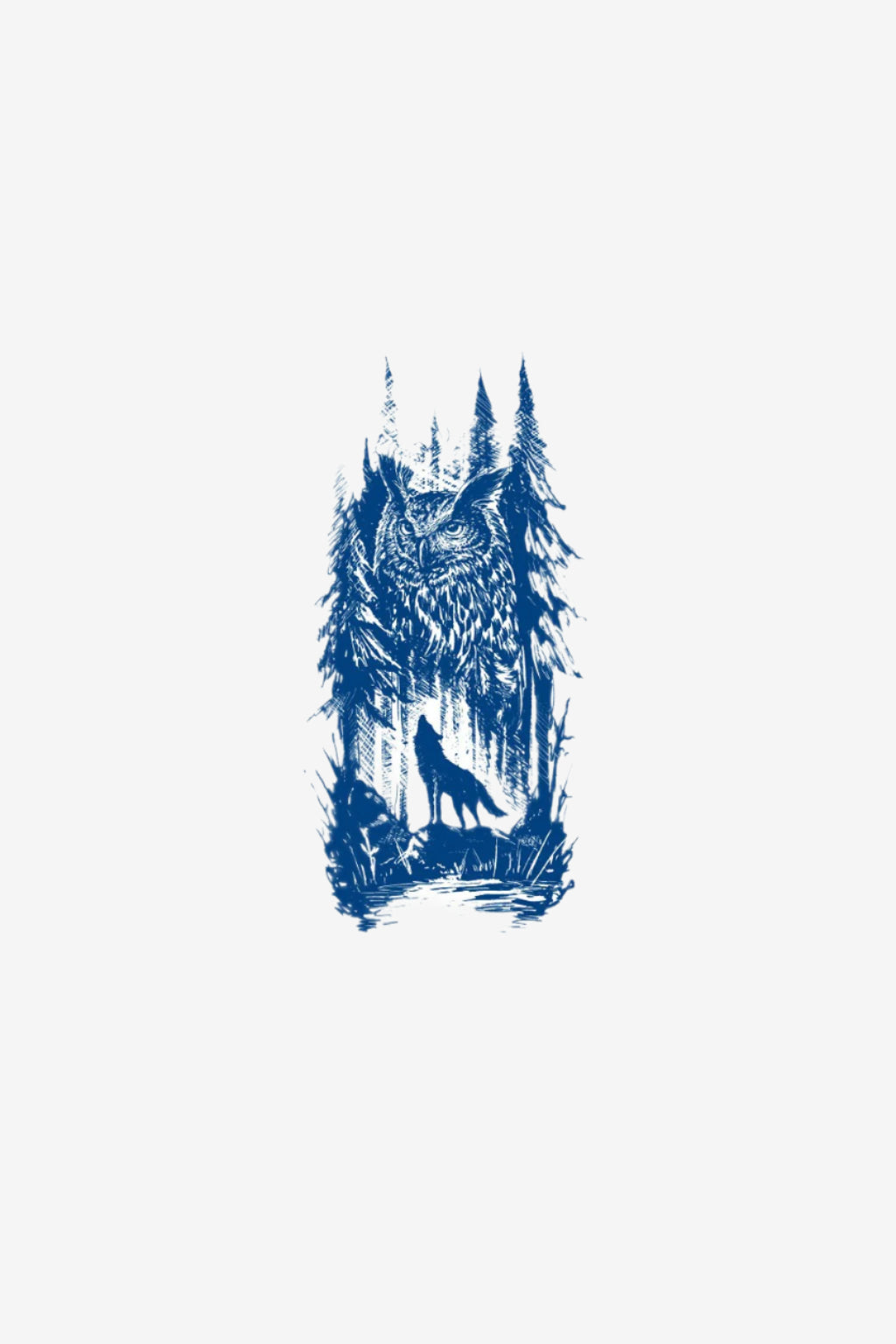 Wolf tattoos in a forest landscape, semi-permanent design